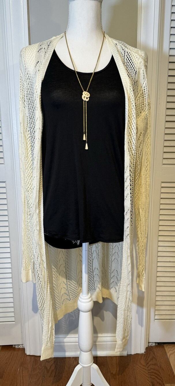 Lulus Crochet Cardigan Open Front Longer Length Cream Size Small / Medium NWT